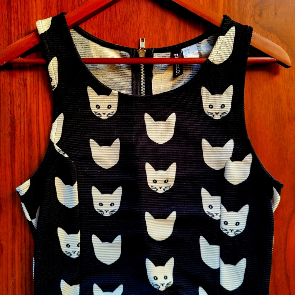 H&M Black & White Cat Fit & Flare Dress
